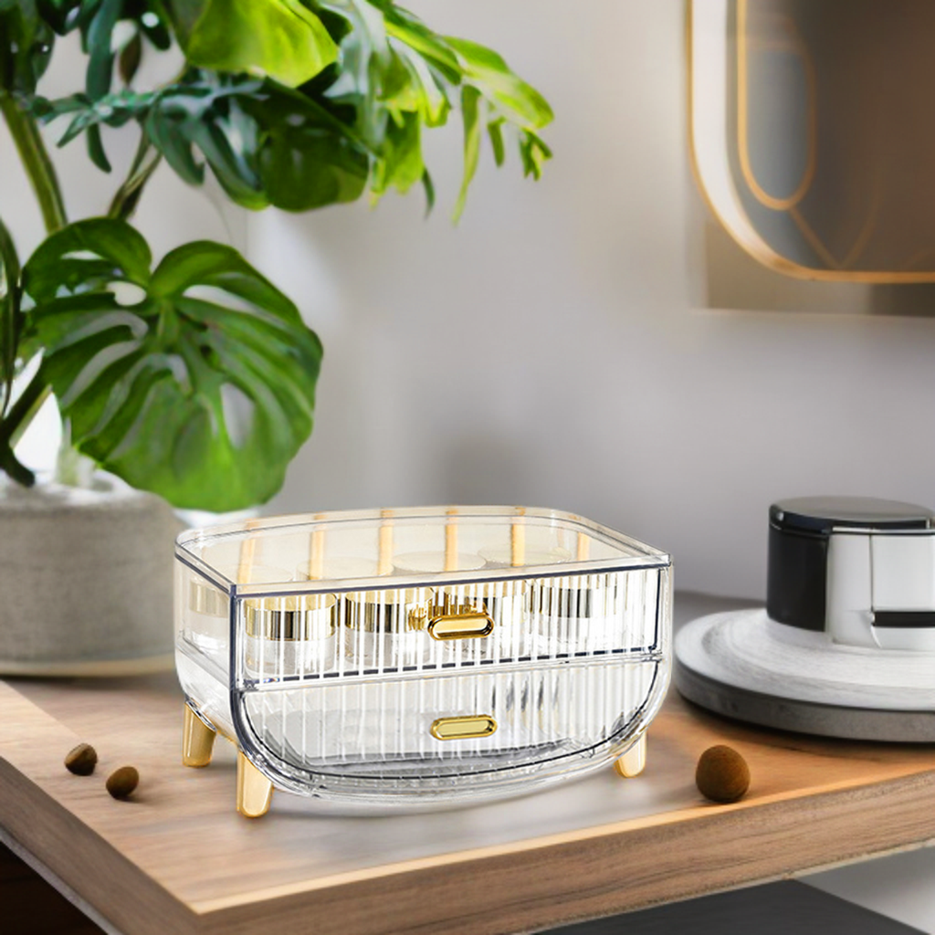 2 Tier Transparent Multifunctional Countertop Cosmetic Storage Organiser