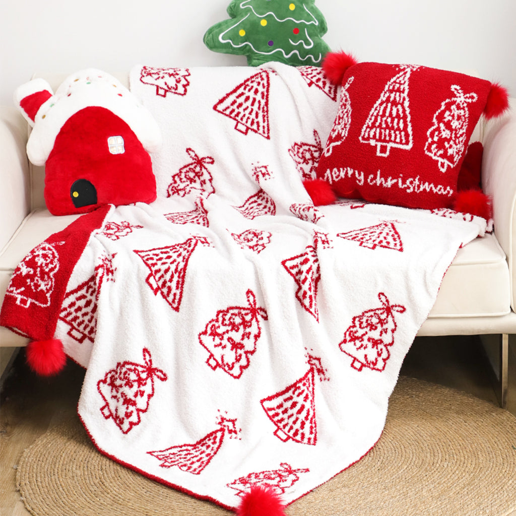 130x170cm Throw Blanket Red Christmas Tree Half Fleece