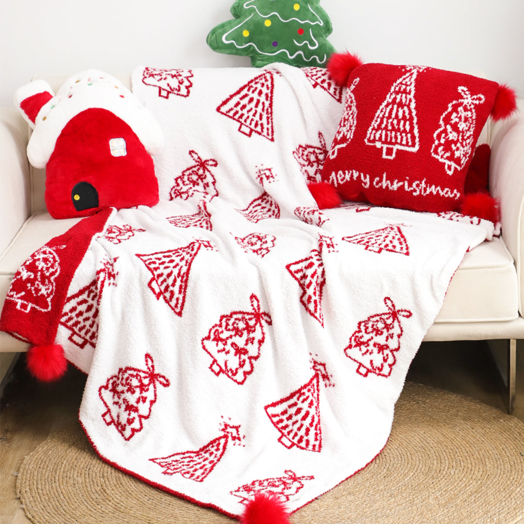 130x170cm Throw Blanket Red Christmas Tree Half Fleece