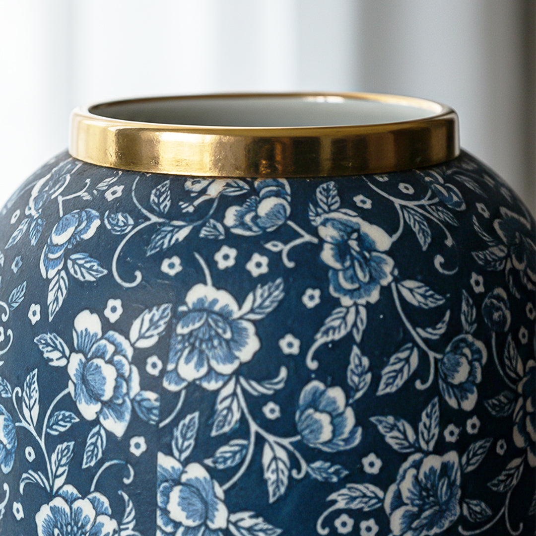 35x17cm Blue with White Mini Floral Large Ceramic Flower Vase