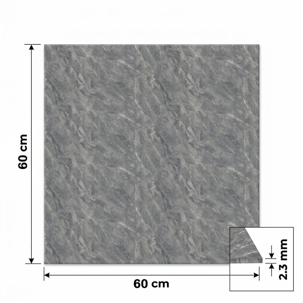 SOGA Peel & Stick Floor and Wall Tiles 60 x 60cm 10 Pack Grey Faux Marble