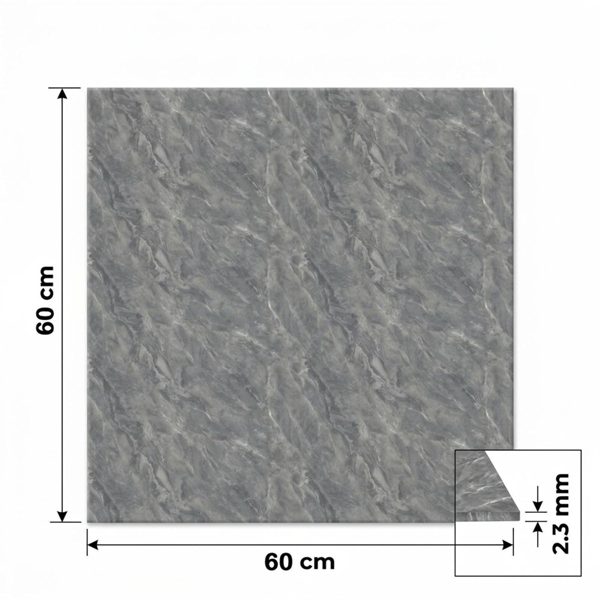 SOGA Peel & Stick Floor and Wall Tiles 60 x 60cm 10 Pack Grey Faux Marble