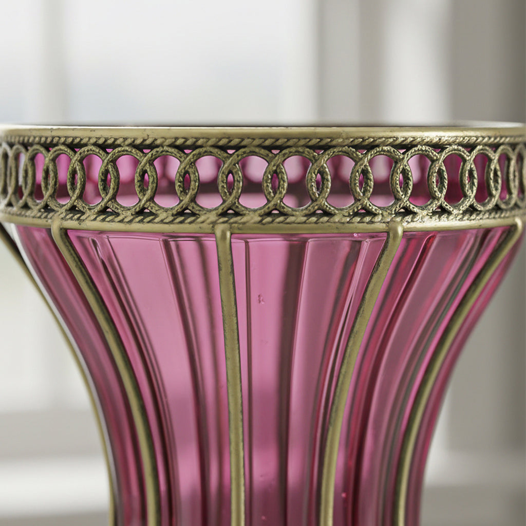 67cm Purple Glass Floor Vase with Metal Stand