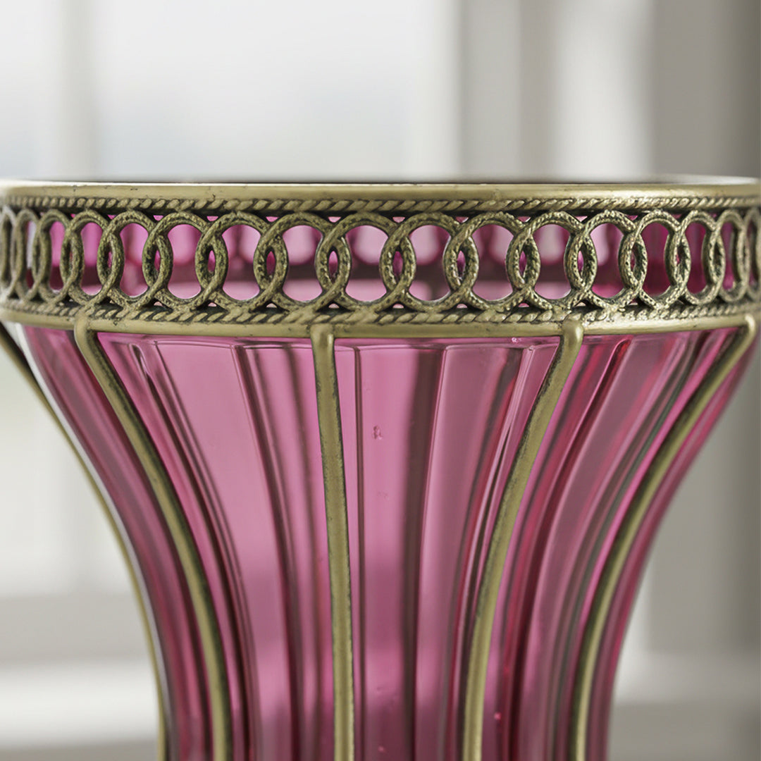 67cm Purple Glass Floor Vase with Metal Stand