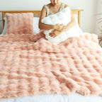 SOGA 160X200cm Throw Blanket Pink Double Layer Rabbit Fur Cozy