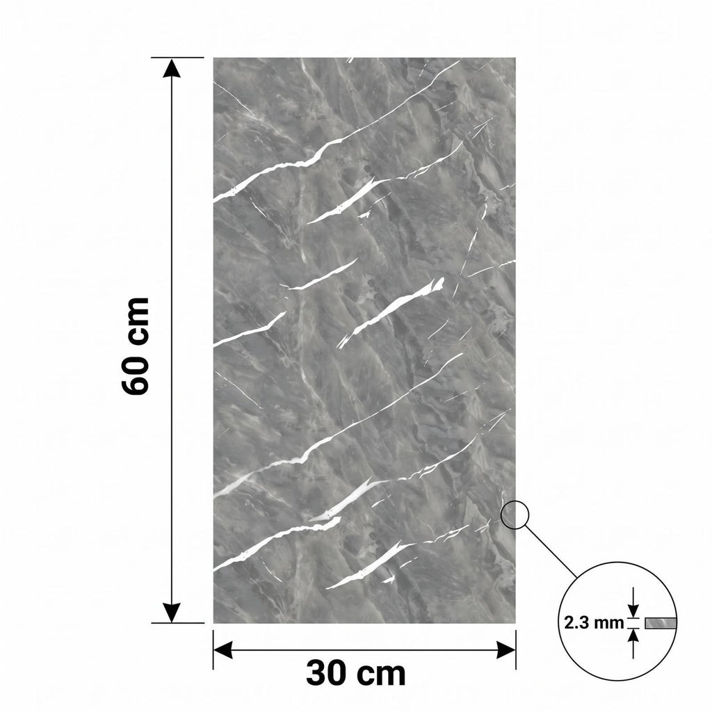 SOGA Peel & Stick Floor and Wall Tiles 30 x 60cm 10 Pack Grey Faux Marble