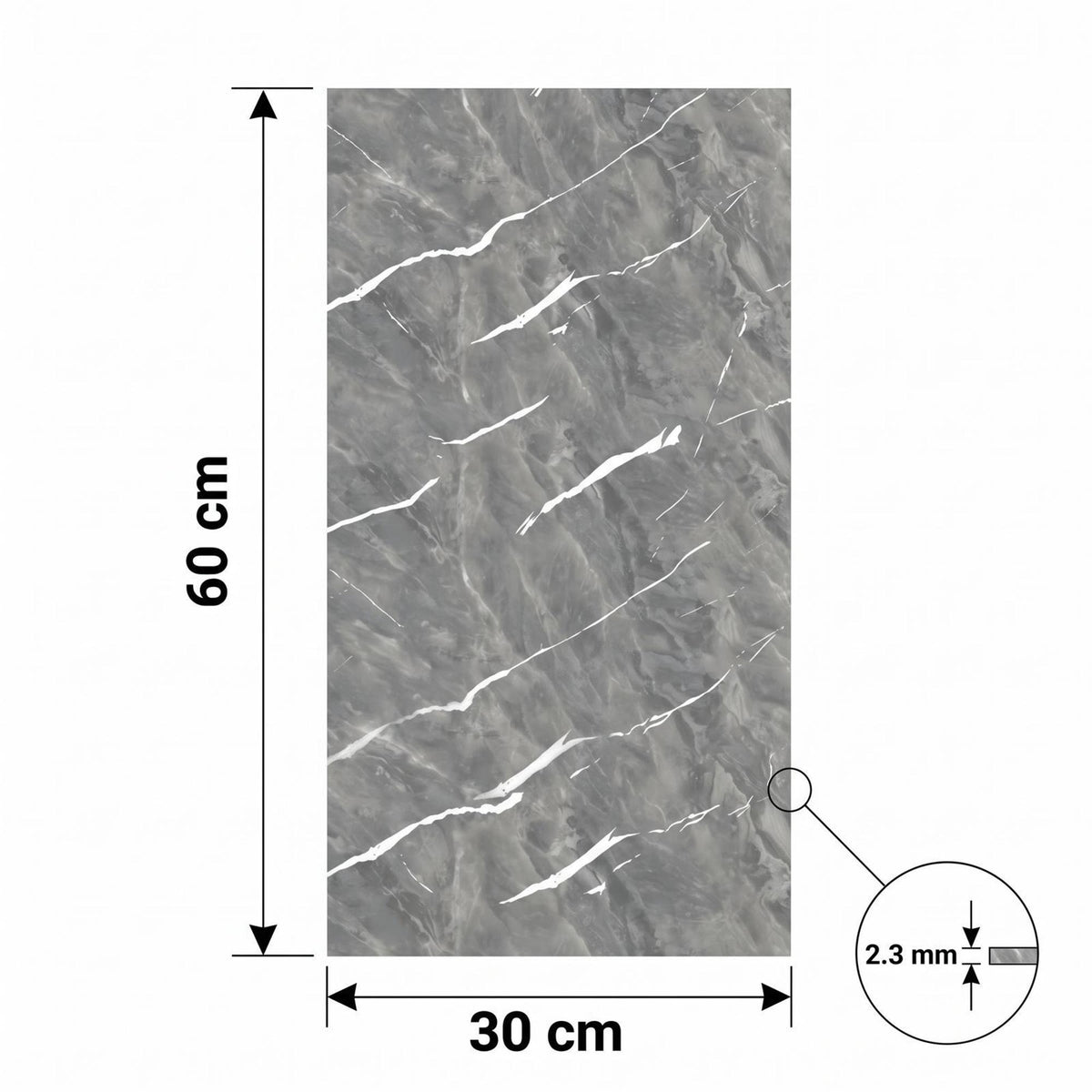SOGA Peel & Stick Floor and Wall Tiles 30 x 60cm 10 Pack Grey Faux Marble