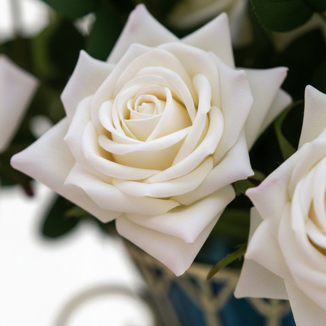 67cm Blue Glass Floor Vase and 12pcs White Artificial Flower Set