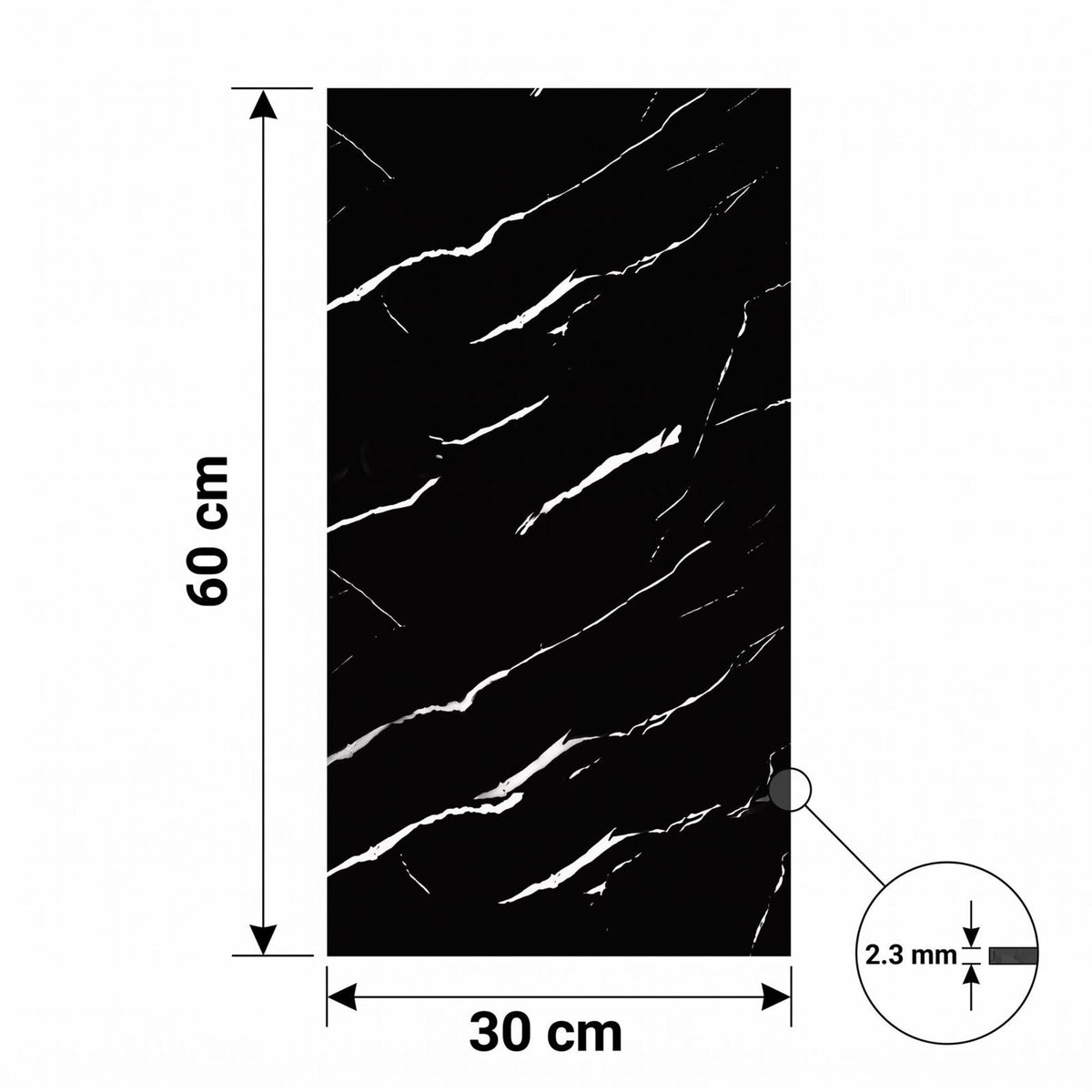 SOGA Peel & Stick Floor and Wall Tiles 30 x 60cm 10 Pack Black Faux Marble