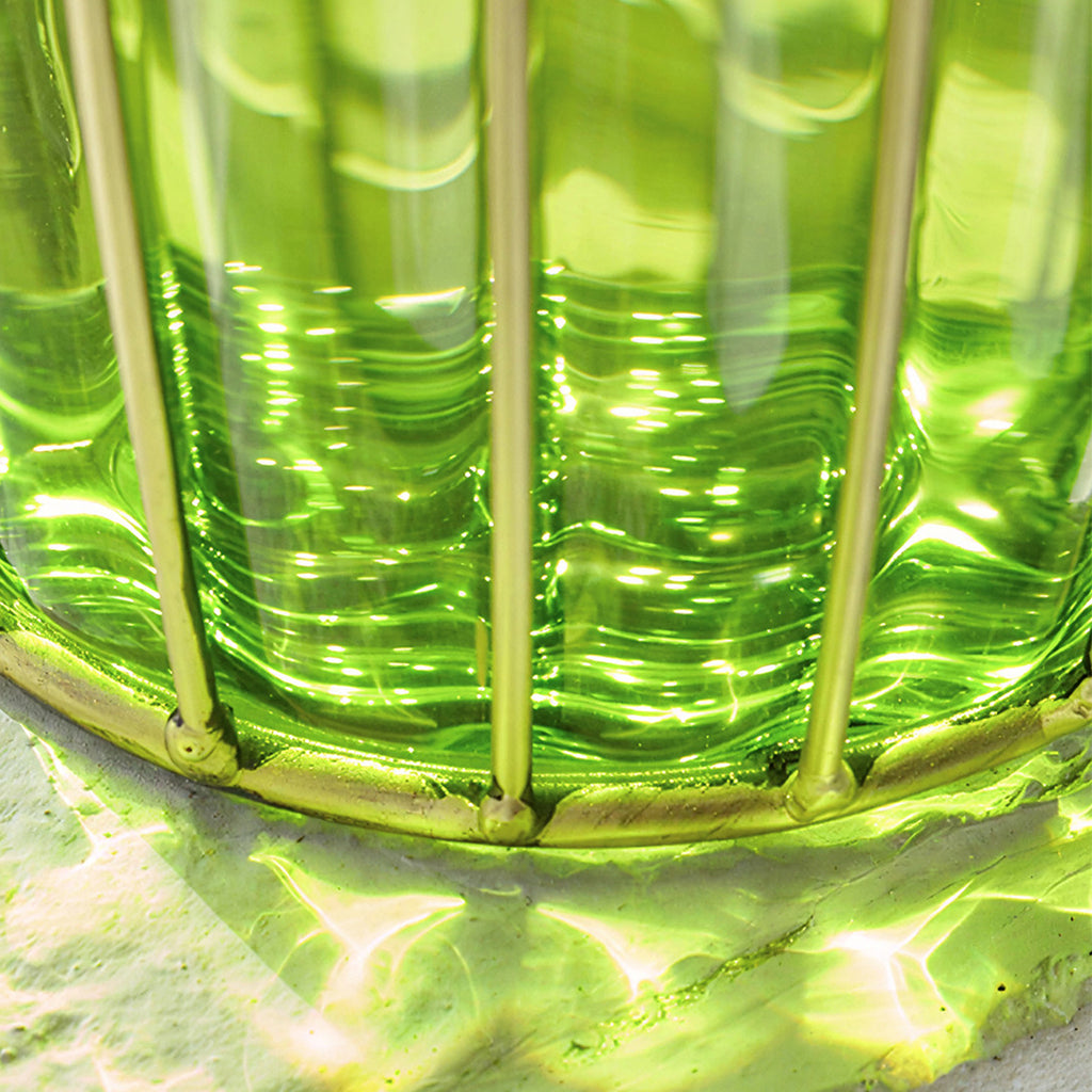 Green Glass Flower Vase with 8 Bunch 5 Heads Artificial Silk Rose Set