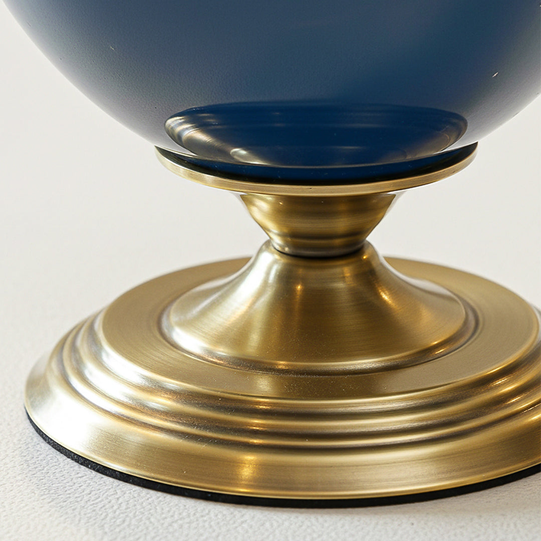 38cm Ceramic Vase with Gold Metal Base Dark Blue