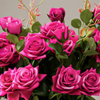 85cm Blue Glass Floor Vase and 12pcs Dark Pink Artificial Flower Set