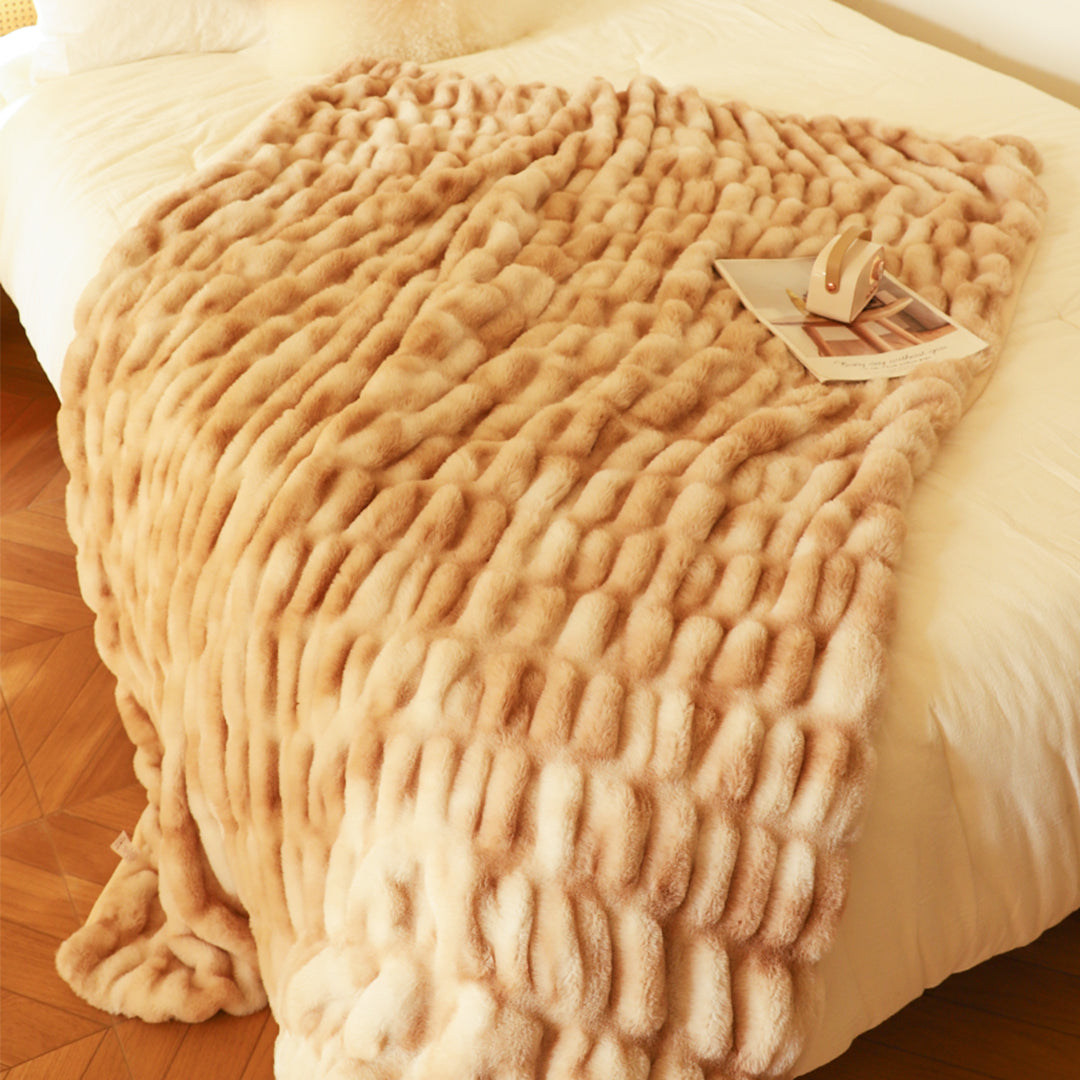 SOGA 150x200cm Throw Blanket Camel Brown Double Layer Rabbit Fur Cozy
