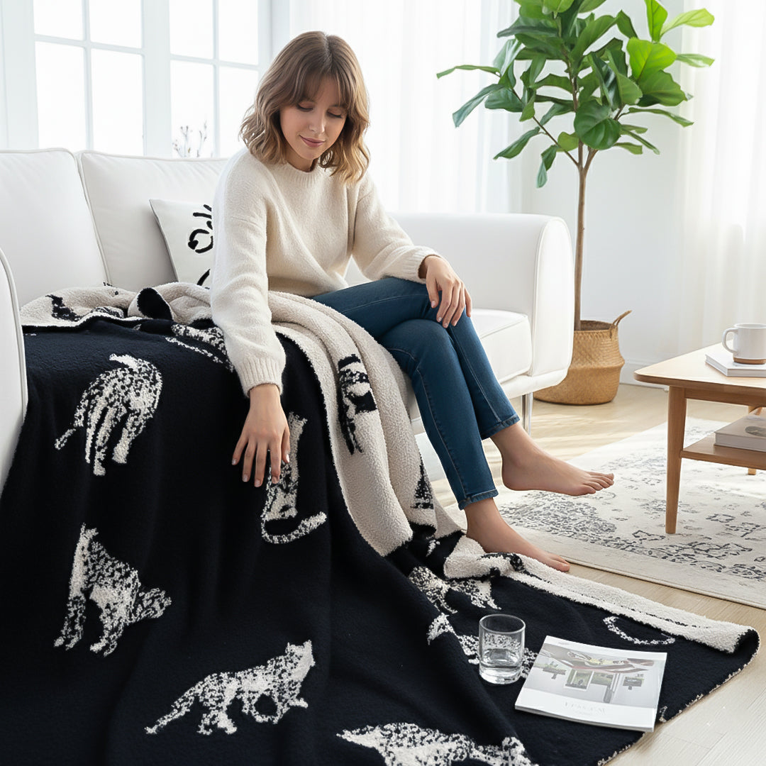 SOGA Black Cream Animal Print Throw Blanket 130x180cm Acrylic