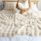 SOGA 160X200cm  Throw Blanket  Light Camel Color Double Layer Rabbit Fur Cozy Comfort with Stylish Decor