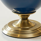 42cm Ceramic Vase with Gold Metal Base Dark Blue