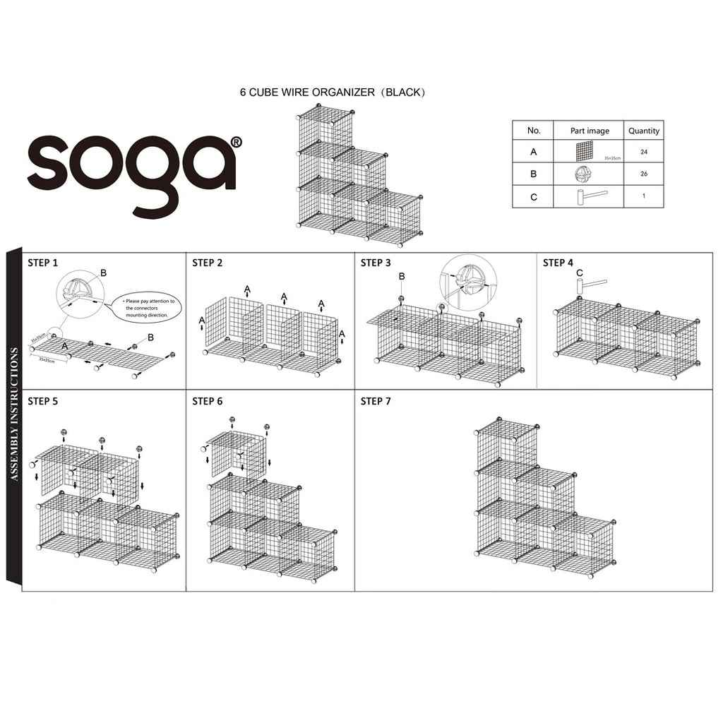 Black Portable 6-Cube 3 Column Storage Organiser