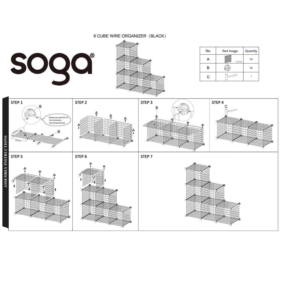 Black Portable 6-Cube 3 Column Storage Organiser