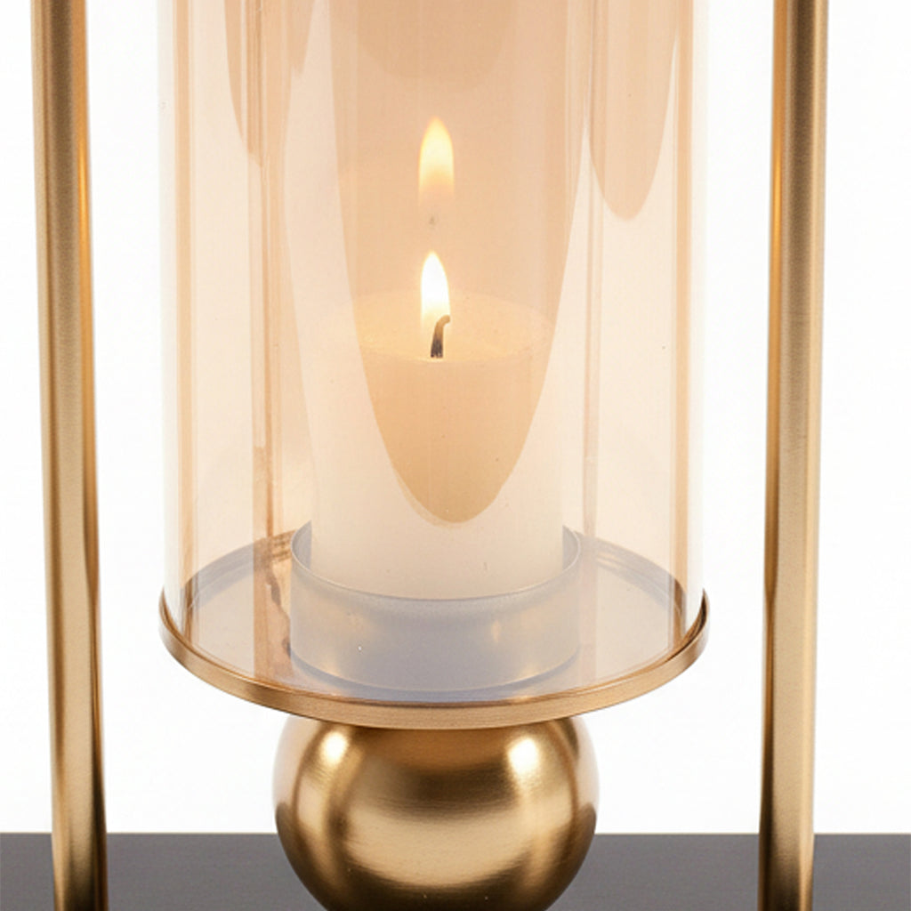 42cm 32cm Transparent Glass Vase with Yellow Flower and Candle Set