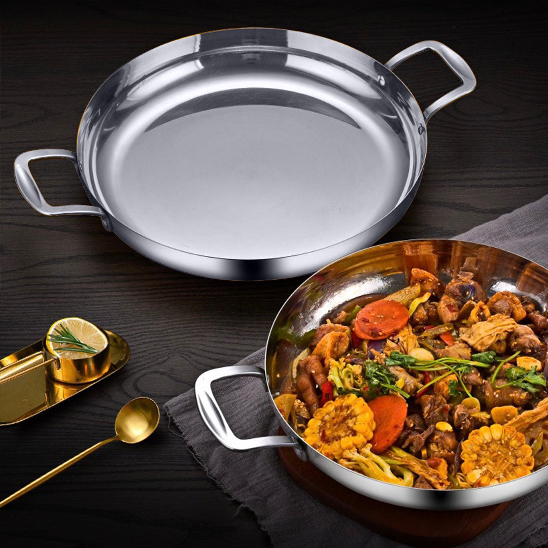 28cm Flat Base Seafood Dry Pot in Elegant Silver Finish for Kitchen Essential