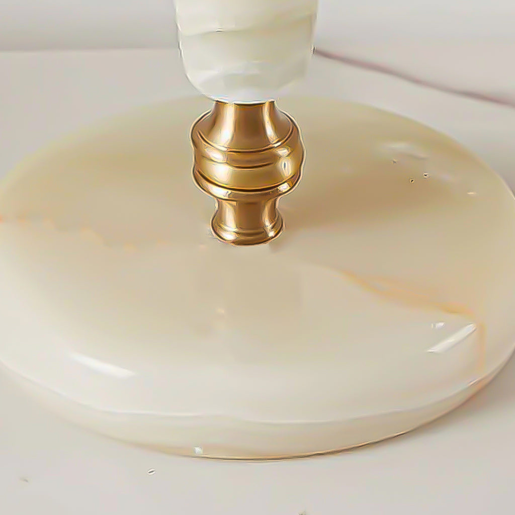 SOGA Jade Stone Base Table Lamp Vintage Yellow Shade Tassel Fringe Bedside Desk Light