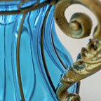 Blue Glass Flower Vase with 8 Bunch 3 Heads Artificial Silk Hibiscus Set