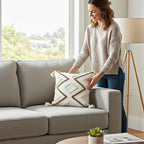 SOGA Boho Tufted Cushion 45cm Tassel White Brown Geometric Decorative Throw Pillow