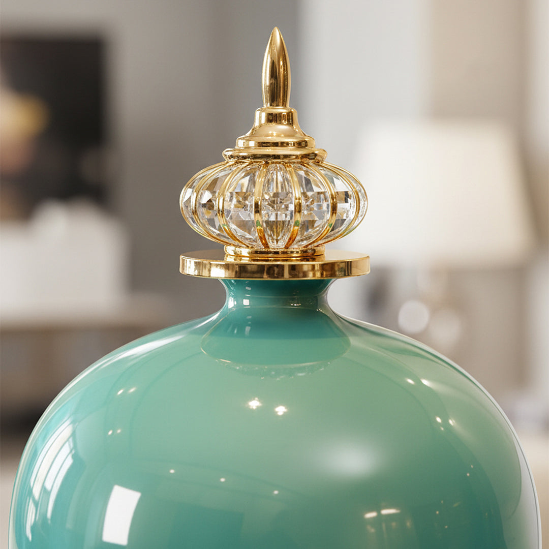 42cm Ceramic Vase with Gold Metal Base Green