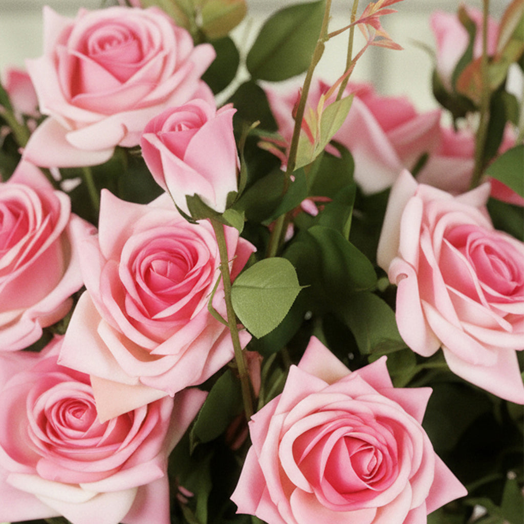 85cm Blue Glass Floor Vase and 12pcs Pink Artificial Flower Set