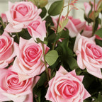85cm Blue Glass Floor Vase and 12pcs Pink Artificial Flower Set