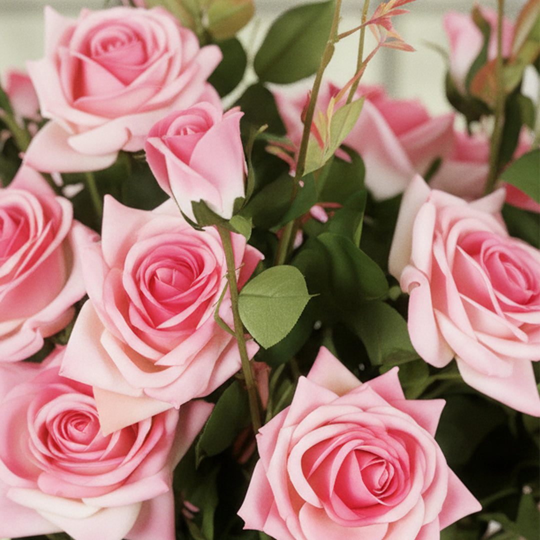 85cm Blue Glass Floor Vase and 12pcs Pink Artificial Flower Set