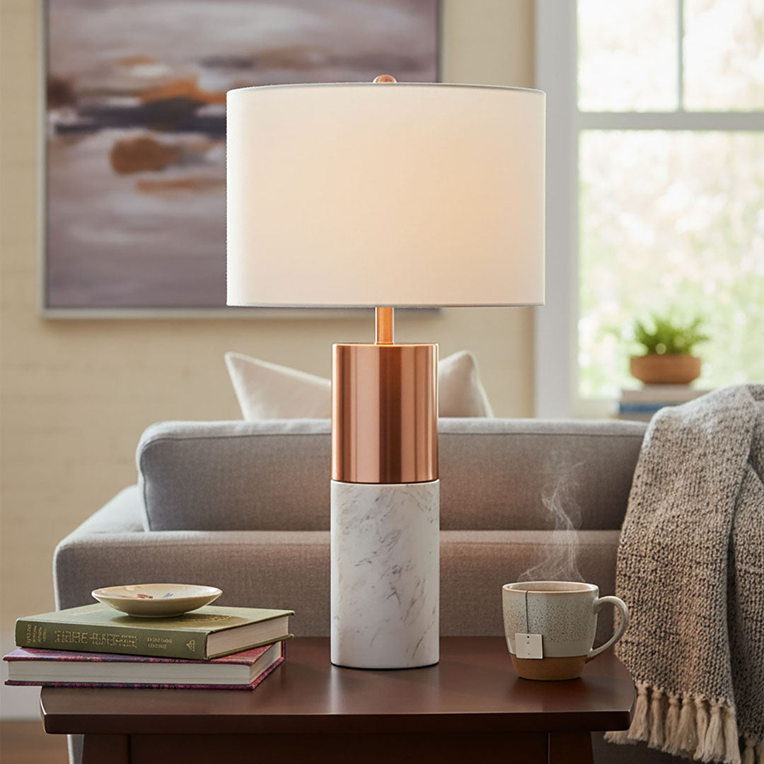 60cm White Marble Table Lamp