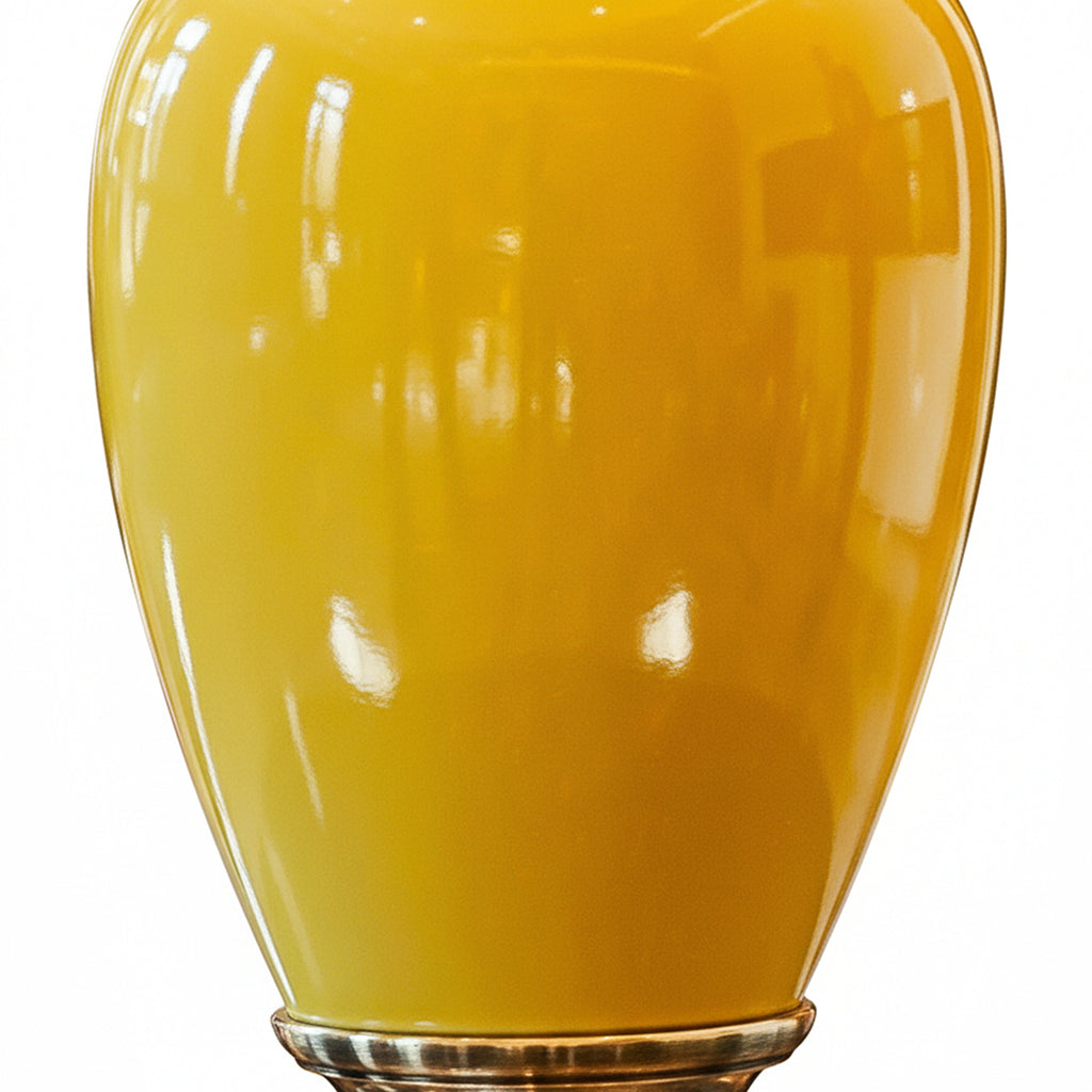 42cm Ceramic Vase with Gold Metal Base Yellow