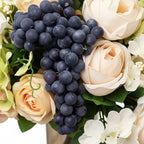 2x Clear Black Glass Vase with Lid and White Flower Set