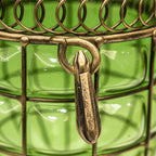 Green European GlassFlower Vase with Metal Handle