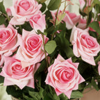 67cm Green Glass Floor Vase and 12pcs Pink Artificial Flower Set