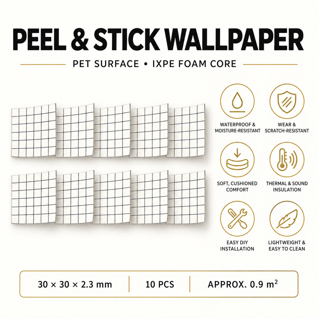 SOGA Peel & Stick Floor and Wall Tiles 30 x 30cm 10 Pack White Grid Tile Look