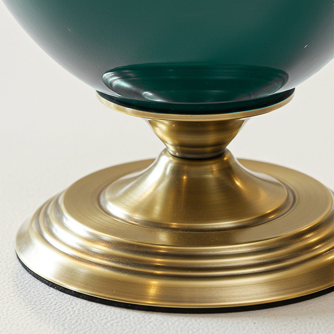 40cm Ceramic Vase with Gold Metal Base Green