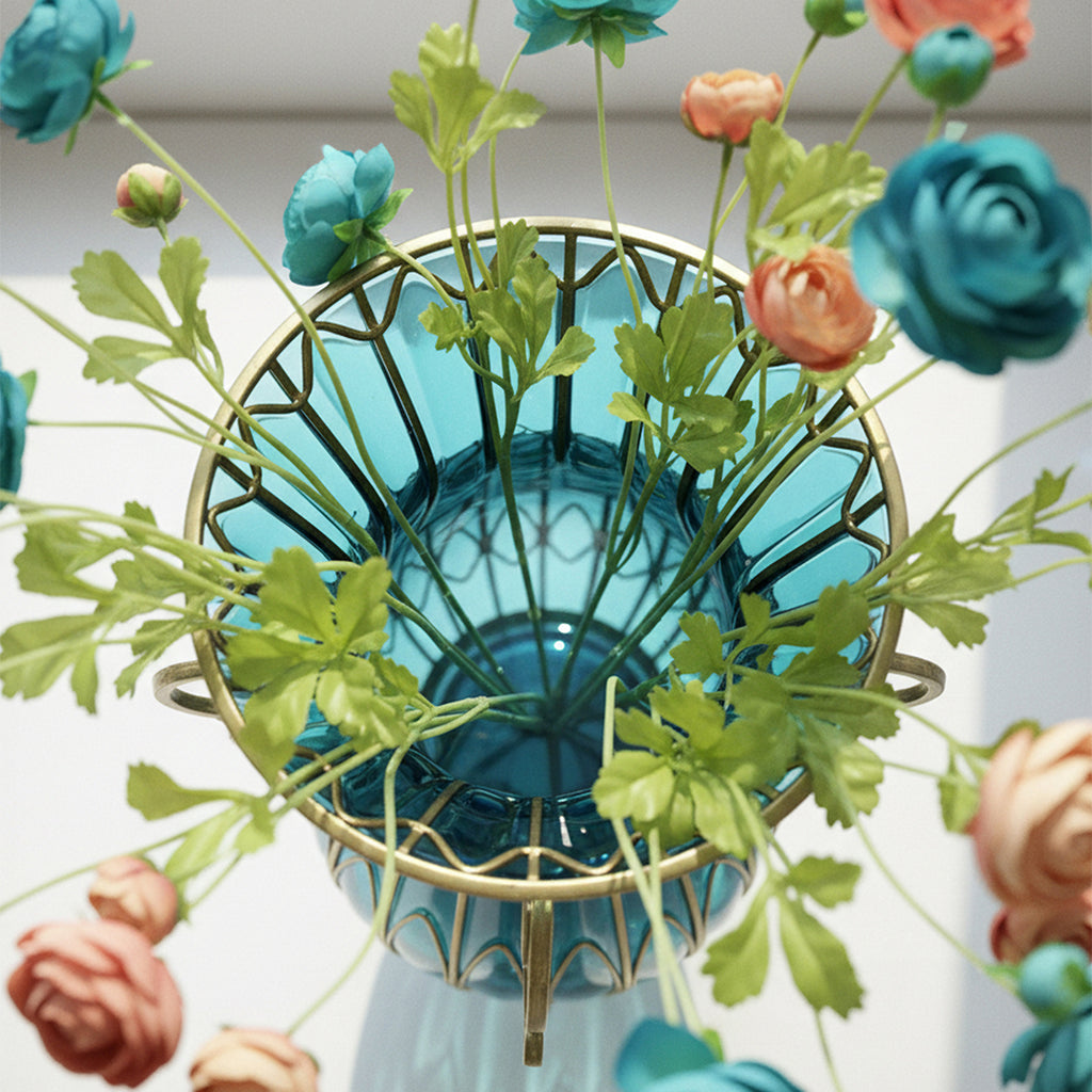 51cm Blue Glass Floor Vase with 12pcs Artificial Flower Set