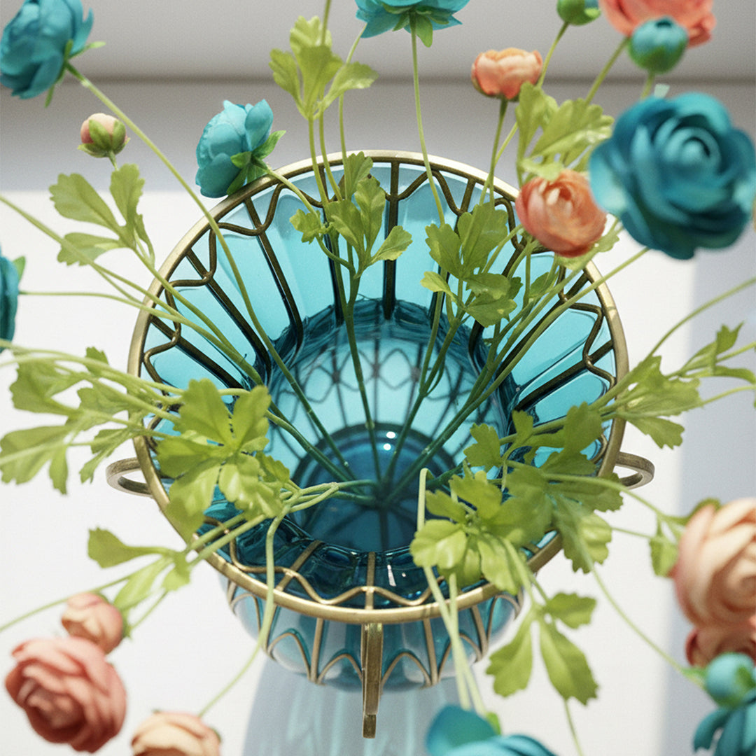 51cm Blue Glass Floor Vase with 12pcs Artificial Flower Set