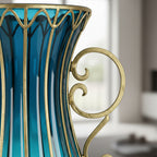 51cm Blue Glass Floor Vase with Metal Stand