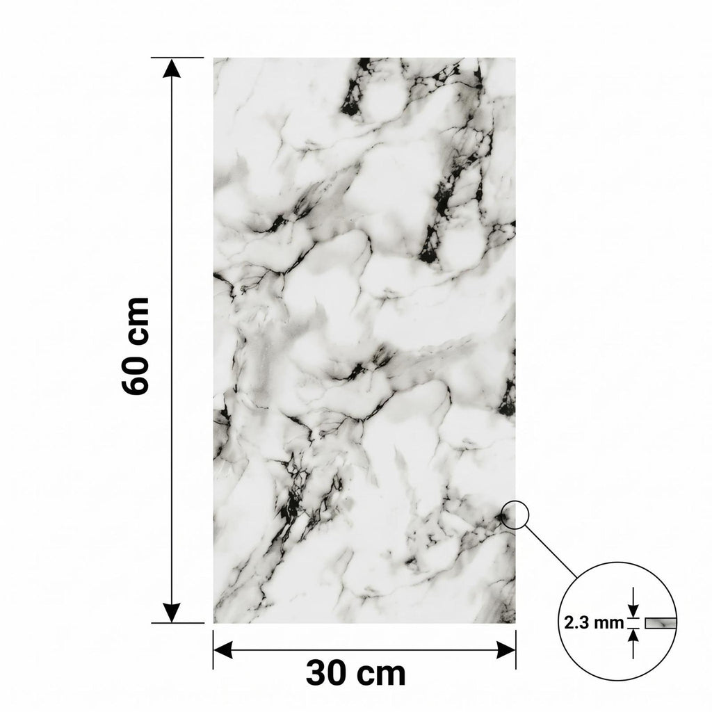 SOGA Peel & Stick Floor and Wall Tiles 30 x 60cm 10 Pack Black White Faux Marble