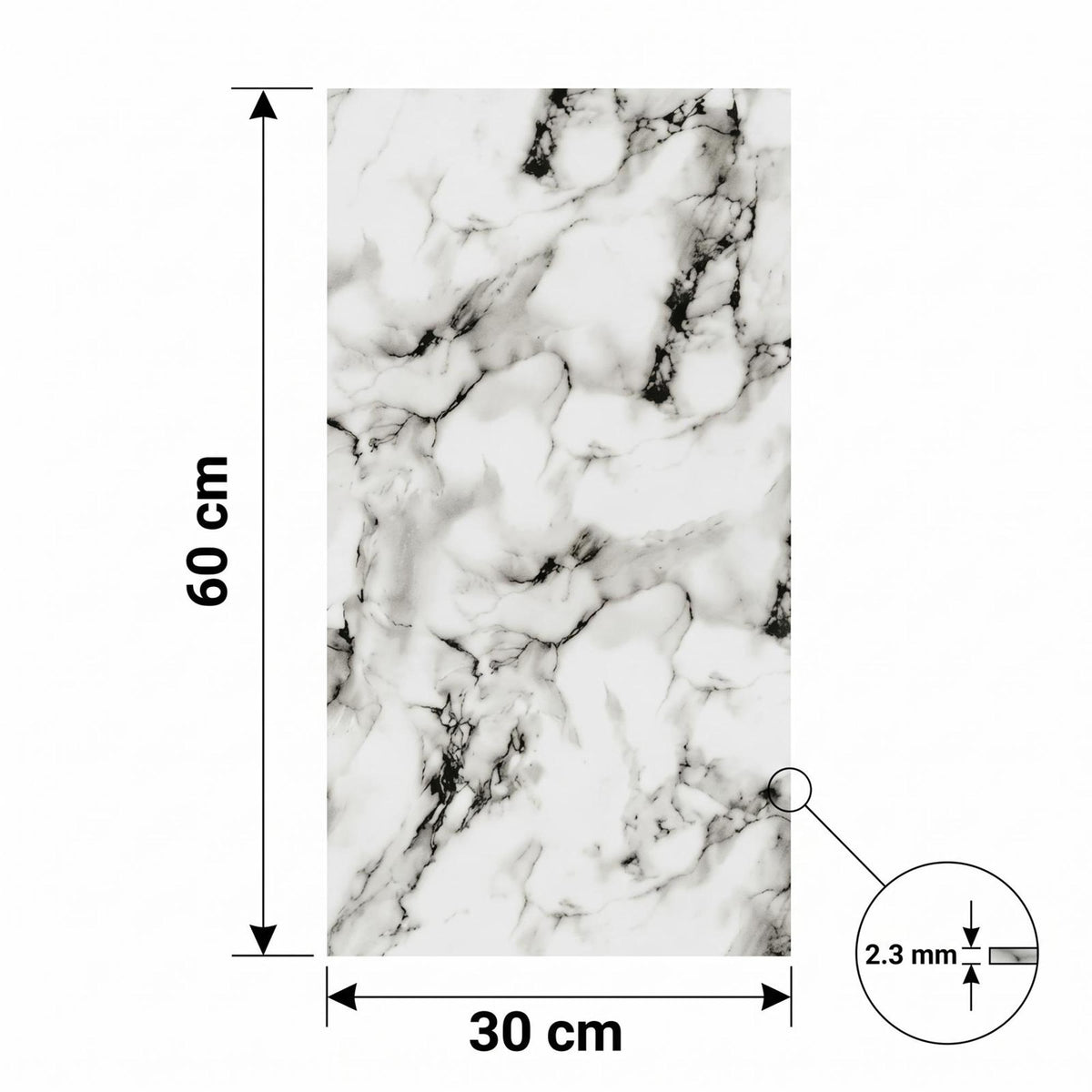 SOGA Peel & Stick Floor and Wall Tiles 30 x 60cm 10 Pack Black White Faux Marble