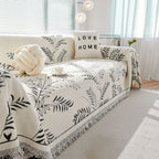SOGA Three-seater White Sofa Cover Leaf Print 180x340cm Polyester