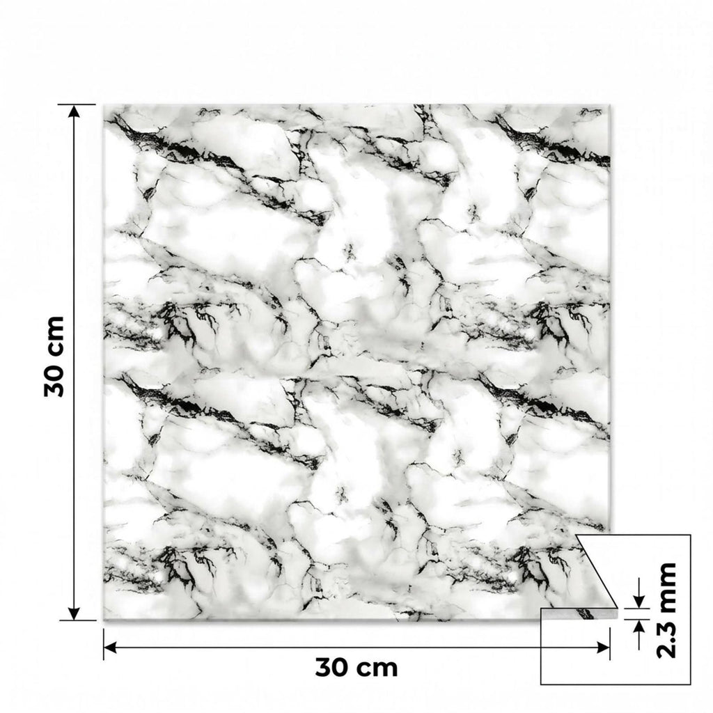 SOGA Peel & Stick Floor and Wall Tiles 30 x 30cm 10 Pack Black White Faux Marble
