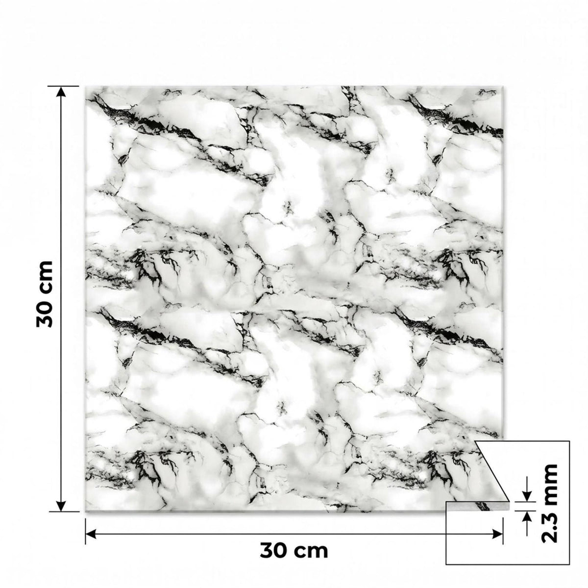 SOGA Peel & Stick Floor and Wall Tiles 30 x 30cm 10 Pack Black White Faux Marble