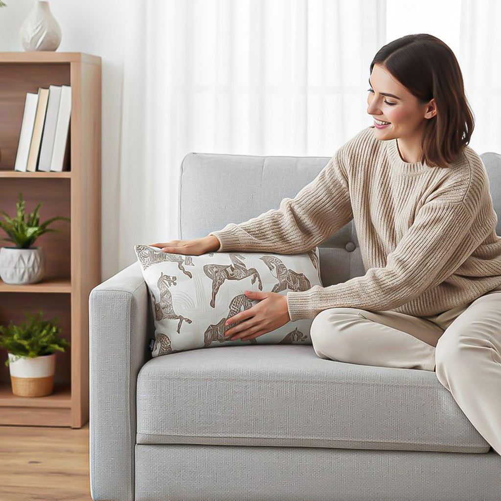 SOGA 35cm White Decorative Horse Pattern Cushion Throw Pillow