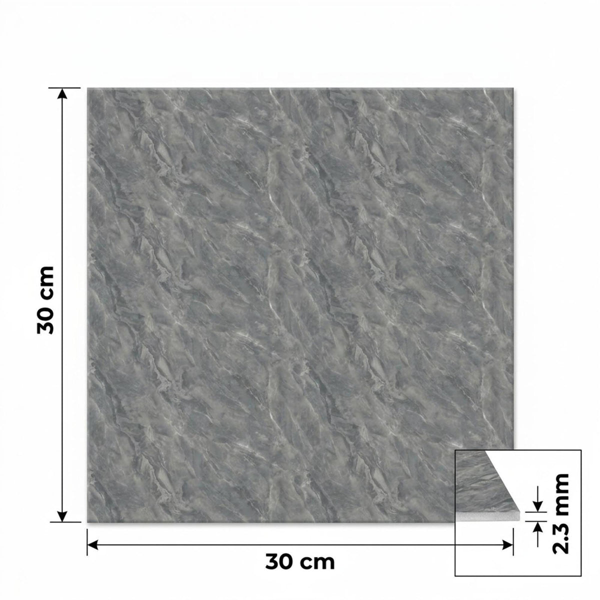 SOGA Peel & Stick Floor and Wall Tiles 30 x 30cm 10 Pack Grey Faux Marble