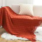 Red Diamond Pattern Knitted Throw Blanket