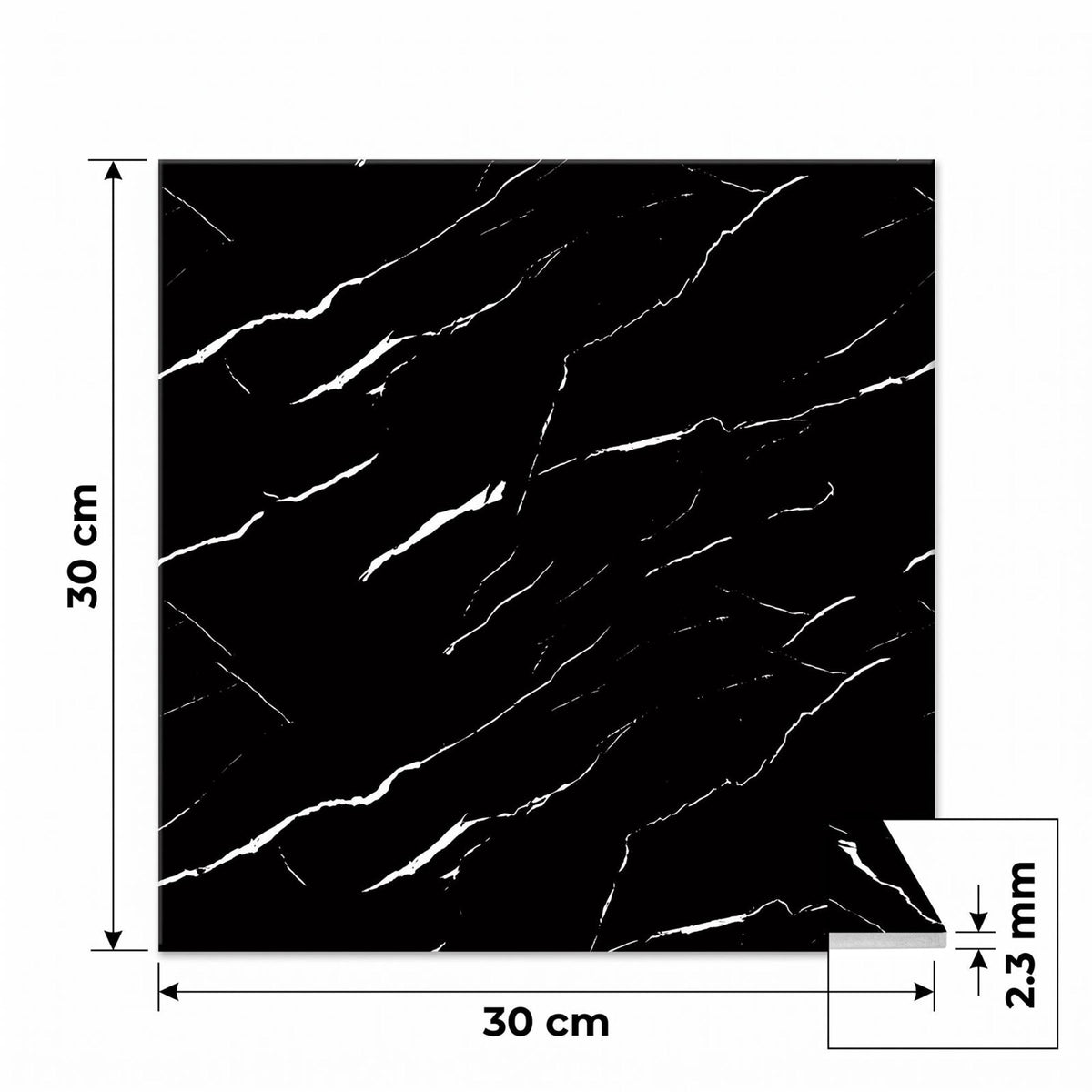 SOGA Peel & Stick Floor and Wall Tiles 30 x 30cm 10 Pack Black Faux Marble